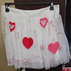 Free People Playful White Skirt with Red Heart Accents NWT XL